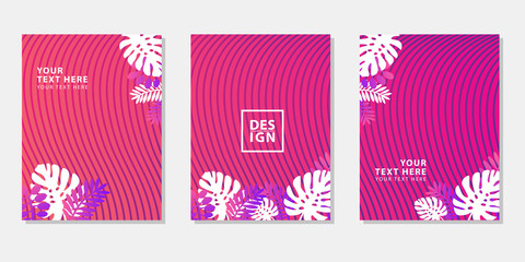 set of pink poster with leaf and dynamic line
