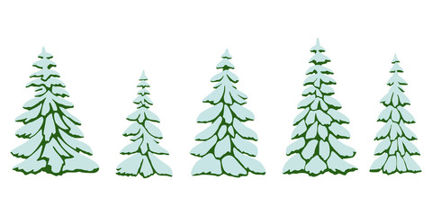 Obraz premium Trees in the snow, fir trees isolated, vector illustration