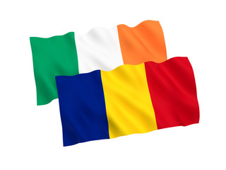 Flags of Romania and Ireland on a white background