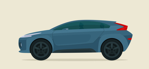 Electro CUV car isolated, side view. Vector flat style illustration.