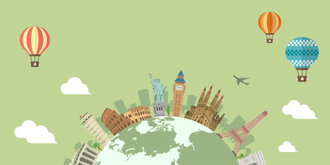 Travel, vacation, sightseeing banner vector illustration / no text