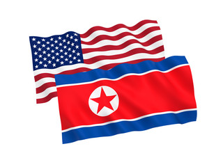Flags of North Korea and America on a white background