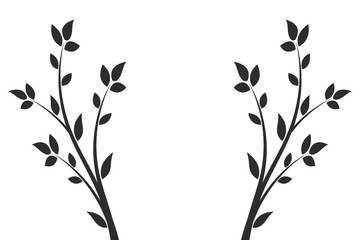 Silhouette of a branch with leaves. Young flowering tree. Sapling.