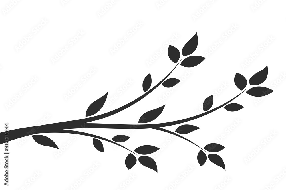Wall mural silhouette of a branch with leaves. young flowering tree. sapling.