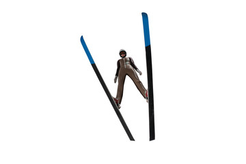 Jumping skier isolated on white.
