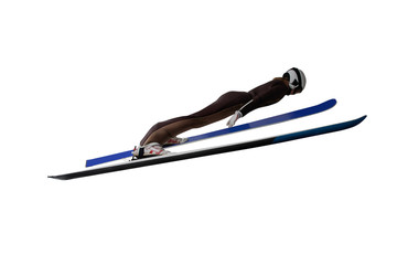 Jumping skier isolated on white.