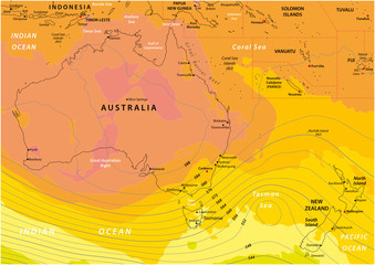 Imaginary weather map of Australia and New Zealand - obrazy, fototapety, plakaty