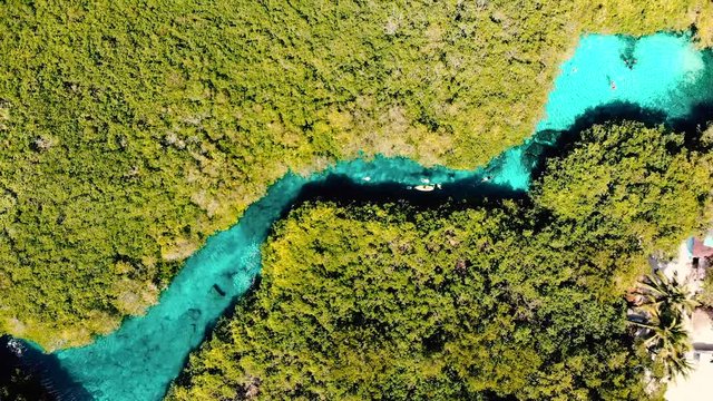 Aerial of casa cenote (Cenote Manat&iacute;), Quintana Roo, Mexico