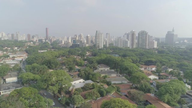 Aerial Of Vila Madalena Neighbourhood In Sao Paulo City, Brazil, Showing Trees And Buildings On The Background