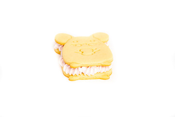 Baking cookies mouse sandwich on a white plate with cream