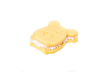Baking cookies mouse sandwich on a white plate with cream