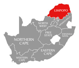 Limpopo red highlighted in map of South Africa