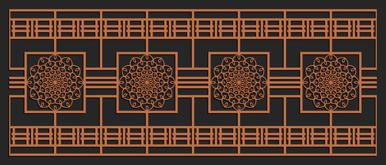 Laser cutting design for fencing, door, wall or window panel. Jigsaw die cut ornament. Lacy cutout silhouette stencil. Fretwork floral pattern. Vector template for carving, metal and woodcut.