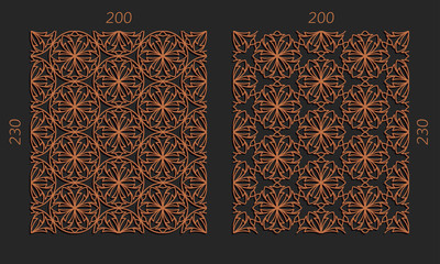 Laser cutting panels. Veneer vector trellis set. Plywood lasercut floral design. Hexagonal seamless patterns for printing, engraving, paper cut, silhouette stamps. Stencil lattice ornaments.