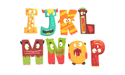 Monster Alphabetical Letters From I to P Vector Set
