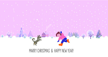 Vector illustration with winter games. Children sledding, skating, skiing. For the design of postcards and posters.