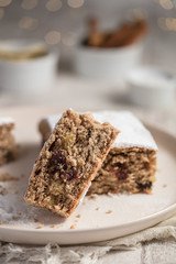 Christmas stollen cake homemade with fruits
