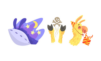 Cute Lama Character Sleeping and Celebrating His Birthday Vector Set