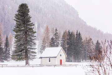 Waiting for the storm. Winter setting in Riva di Tures. Italy