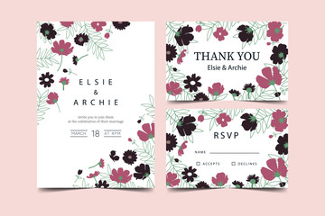 Wedding invitation with flowers in pink  vector