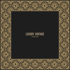 Vector golden frame. Square vintage card for design. Premium background in luxury style.