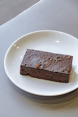 Delicious dark chocolate fudge on white plate