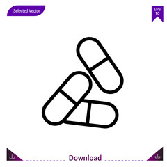 pill medical icon vector . Best modern, simple, isolated, application ,medical icons, logo, flat icon for website design or mobile applications, UI / UX design vector format