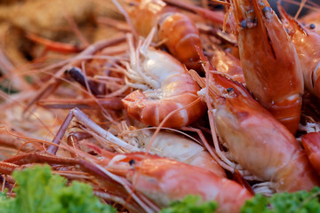 Trendy lifestyle of selling well cooking many kind of street food such as seafood, noodle, roasted pork, meat and chicken ball always found in Bangkok, Thailand and have space for write wording