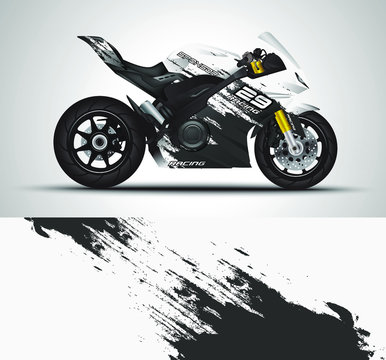 Racing motorcycle wrap decal and vinyl sticker design. Concept graphic abstract background for wrapping vehicles, motorsports, Sportbikes and livery. Vector illustration.