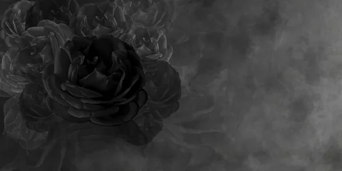 Fotobehang Textured black rose and black cement background, wallpaper,name card, copy space © nonneestudio