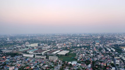 Fototapeta na wymiar Aerial city view from flying drone at Nonthaburi, Thailand, top view landscape