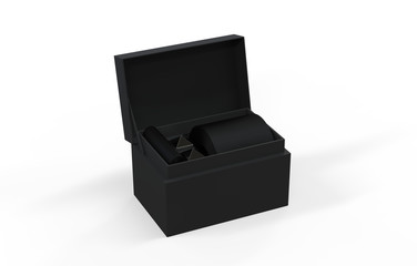 men silk tie and cuff links set for branding. 3d illustration.