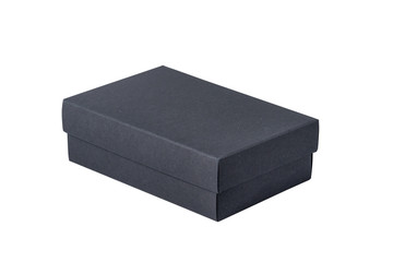 Black carton gift box with cover, opened, isolated