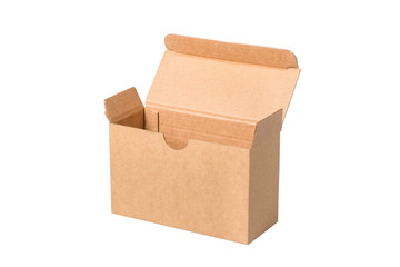 Brown carton gift box with cover, isolated