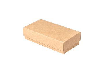 Brown carton gift box with cover, isolated