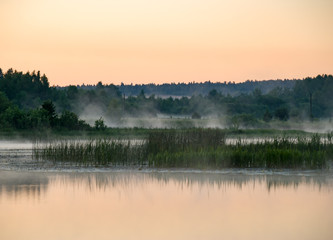 Summer colorful landscape - sunset and river