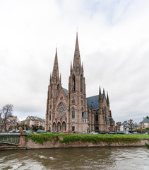 view of the Saint Paul's Church of Strasbourg on a cool winter day