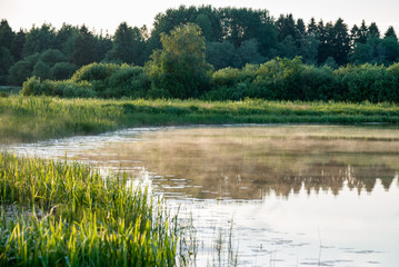 Summer colorful landscape - sunset and river