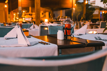 set tables at the restaurant 