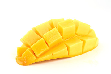 mango and sticky rice,Thai style tropical dessert on white background