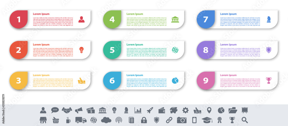 Wall mural infographic design business concept vector illustration with 9 steps or options or processes represe