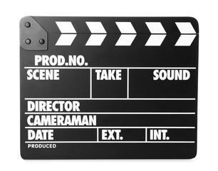 Clapper board isolated on white. Cinema production