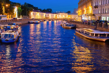 Night Saint Petersburg, boats, canal