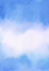 Classic blue color of the year 2020. Watercolor abstract background, hand-painted texture, watercolor stains. Design for backgrounds, wallpapers, covers and packaging.