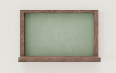 empty blank dark green chalkboard with wooden frame 3d render illustration
