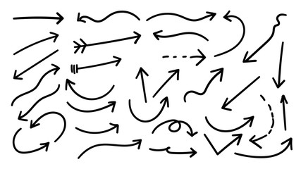 Hand drawn arrow vector icons set. sketch arrow design for business plan and education.