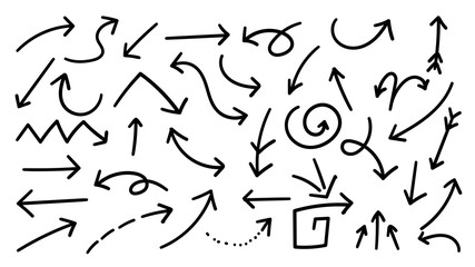 Hand drawn arrow vector icons set. sketch arrow design for business plan and education.