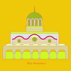 Rila Monastery in Bulgaria. Flat cartoon style historic sight showplace attraction web site vector illustration. World countries cities vacation travel sightseeing collection.