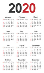 Calendar 2020 year simple and clean design template