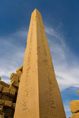 Karnak Temple, Temple Ruins, Embossed hieroglyphics on columns. Great Hypostyle Hall.